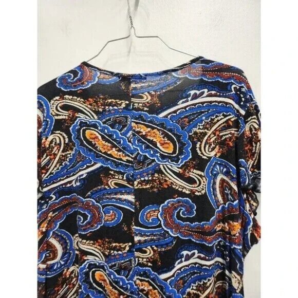 DRESSBARN Women Paisley Tunic Top 2X Blue Embroidered Asymmetric Short Sleeve - Picture 4 of 6